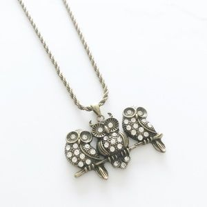 Trio of Owls Vintage Pendant Necklace